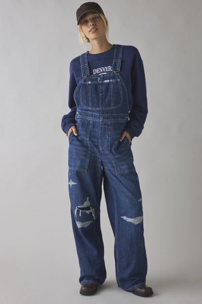 Lee Relaxed Distressed Denim Overall In Blue Theory, Women's At Urban Outfitters