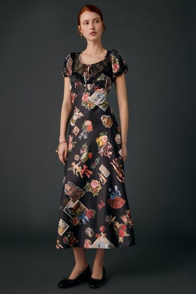 Kimchi Blue Romantic Sheer Lace Trim Satin Slip Maxi Dress In Black, Women's At Urban Outfitters In Black