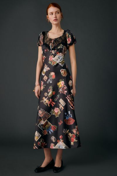 Kimchi Blue Romantic Sheer Lace Trim Satin Slip Maxi Dress