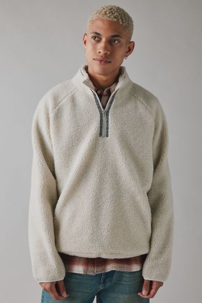 Bdg Solid Fleece Quarter Zip Sweatshirt In Cream, Men's At Urban Outfitters In White