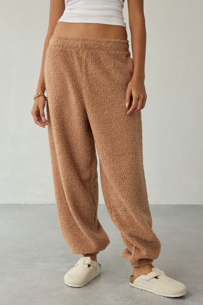 Out From Under Try Me Piled Fleece Slim Jogger Sweatpant In Brown, Women's At Urban Outfitters In Brown