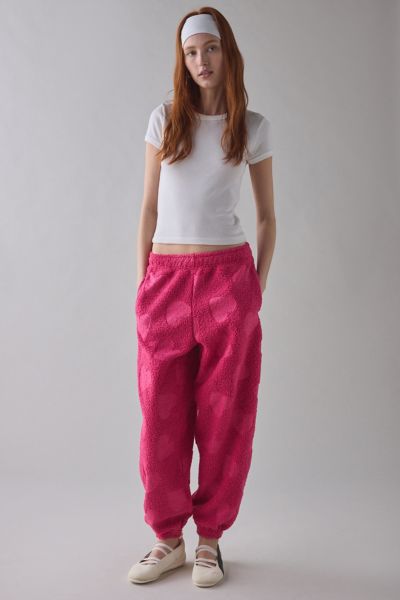 Out From Under Try Me Piled Fleece Slim Jogger Sweatpant In Pink, Women's At Urban Outfitters In Pink