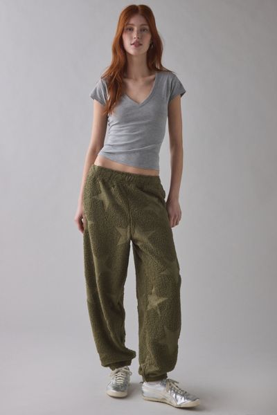 Out From Under Try Me Piled Fleece Slim Jogger Sweatpant In Olive, Women's At Urban Outfitters In Green