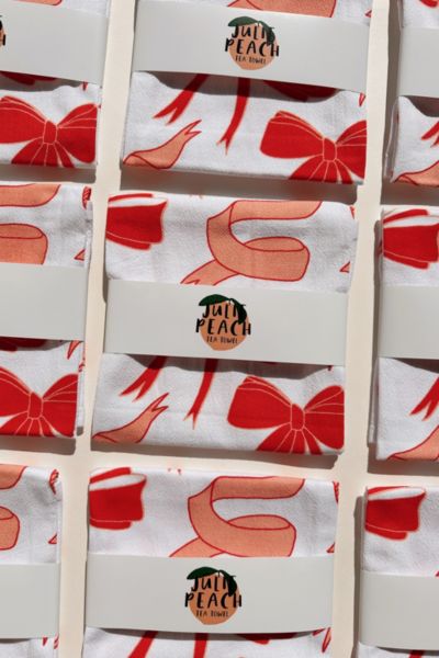 Julie Peach Bows Tea Towel In White At Urban Outfitters In White