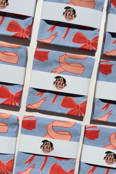 Julie Peach Bows Tea Towel In Blue At Urban Outfitters In Blue