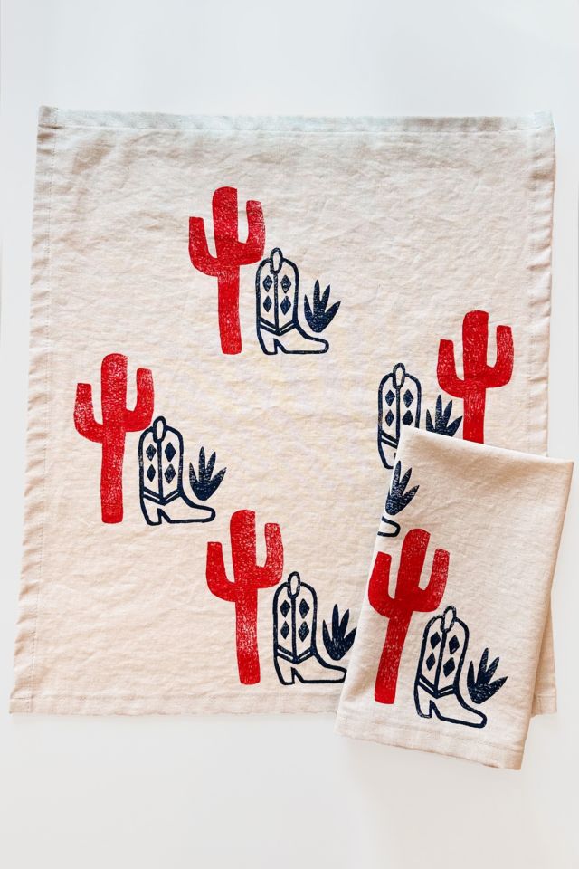 Julie Peach Block Printed Cactus Boot Napkins #1