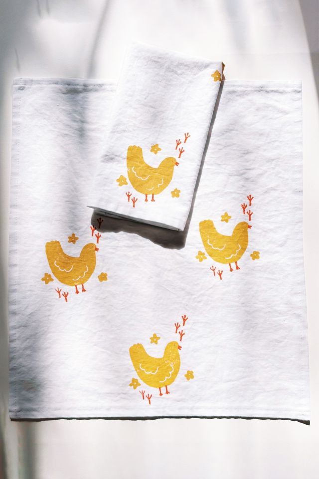 Julie Peach Block Printed Chickens Napkins #1
