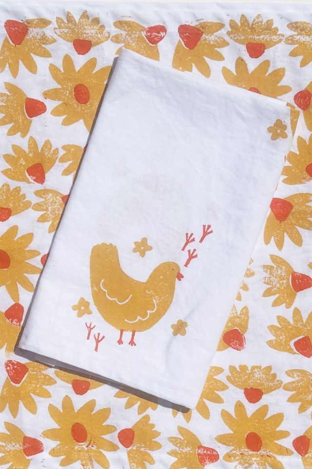 Julie Peach Block Printed Chickens Napkins #2