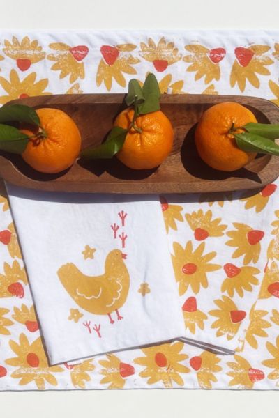 Julie Peach Block Printed Chickens Napkins