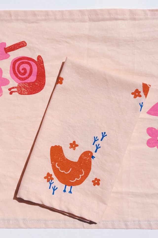 Julie Peach Block Printed Chickens Napkins #2