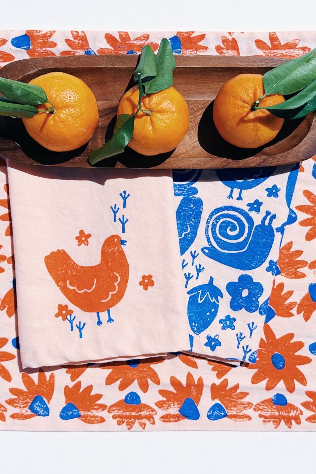 Julie Peach Block Printed Chickens Napkins #3