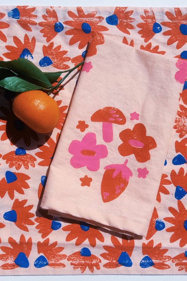 Julie Peach Block Printed Berry Shroom Napkins #1
