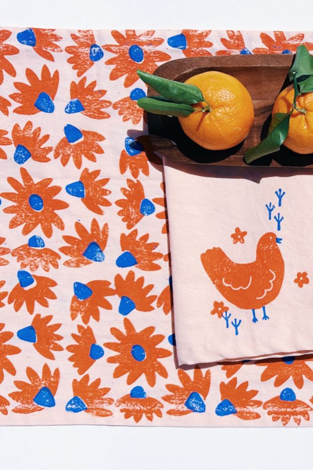 Julie Peach Block Printed Coneflower Runner #1