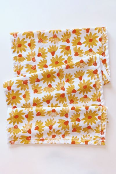 Julie Peach Block Printed Coneflower Runner In Yellow At Urban Outfitters