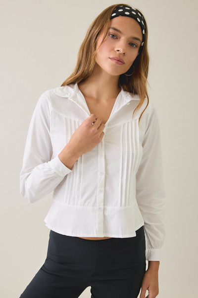 Motel Witaya Pintuck Peplum Button-Down Shirt | Urban Outfitters