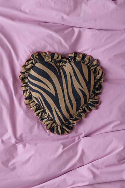 Urban Outfitters Zebra Ruffle Heart Velvet Throw Pillow In Black/white At  In Multi