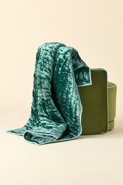 Urban Outfitters Olivia Velvet Throw Blanket In Green At  In Blue