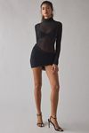 AFRM Ekko Rhinestone Sheer Mesh High Neck Long Sleeve Mini Dress
