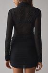 AFRM Ekko Rhinestone Sheer Mesh High Neck Long Sleeve Mini Dress