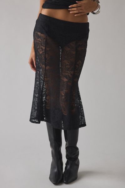 AFRM Hayward Sheer Lace Low-Rise Knee Length Skirt