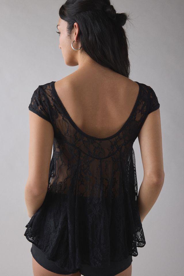 Kimchi Blue Eclipse Sheer Lace Short Sleeve Babydoll Top #3