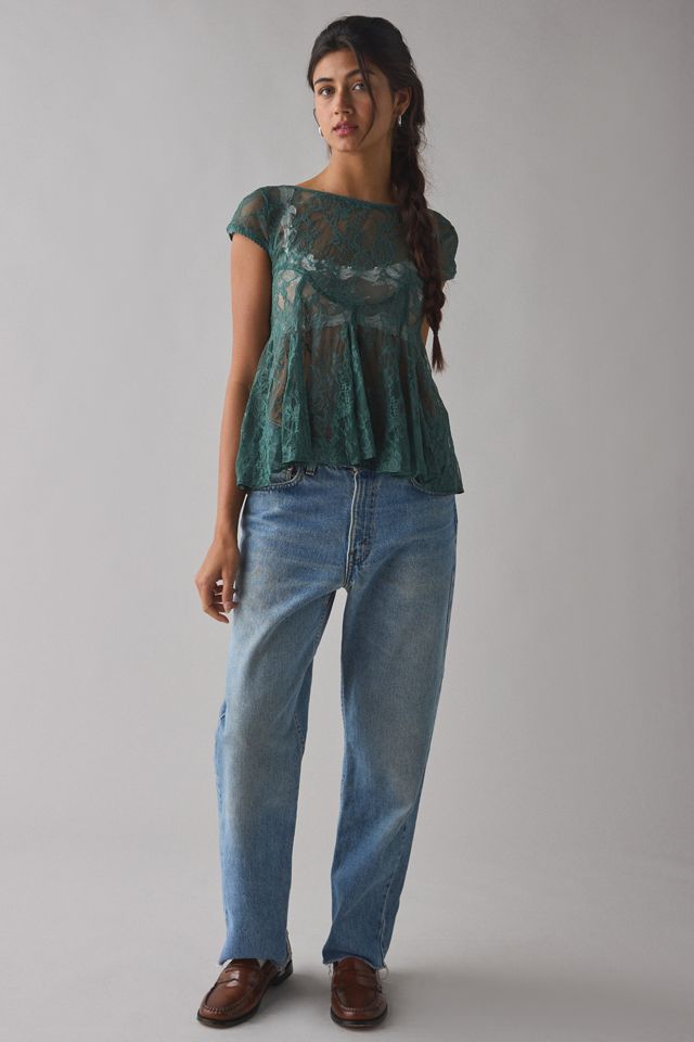 Kimchi Blue Eclipse Sheer Lace Short Sleeve Babydoll Top #3