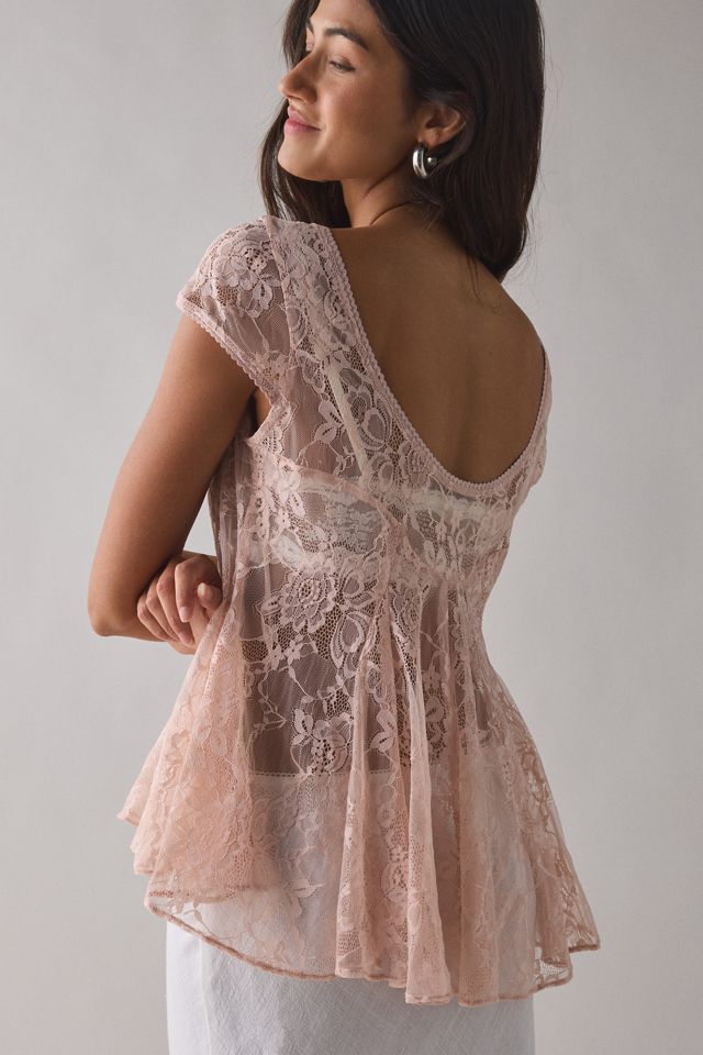 Kimchi Blue Eclipse Sheer Lace Short Sleeve Babydoll Top #1