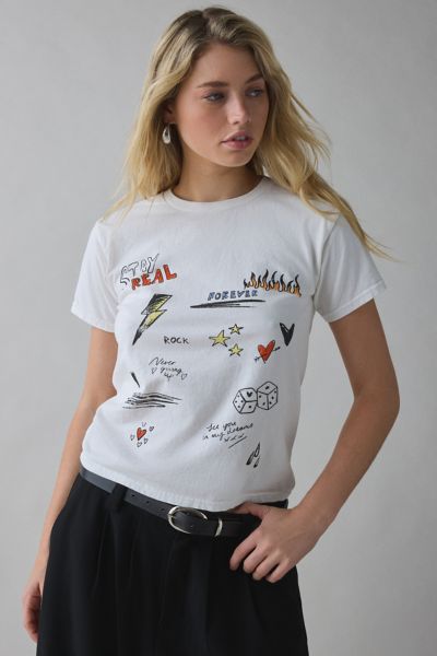 Urban Outfitters Scribble Graphic Slim Tee In White, Women's At  In White