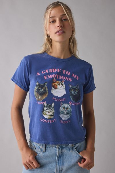 Urban Outfitters Guide To My Emotions Cat Graphic Slim Tee In Slate, Women's At  In Gray