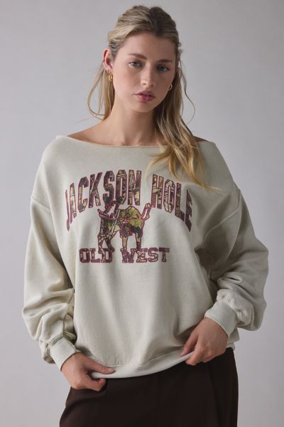 Urban Outfitters Jackson Hole Graphic Off-the-shoulder Pullover Top In Neutral, Women's At  In Neutral