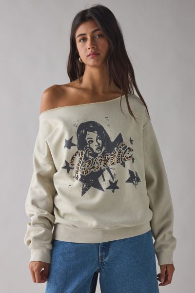 Urban Outfitters Iconic Rhinestone Graphic Off-the-shoulder Pullover Top In Ivory, Women's At  In White