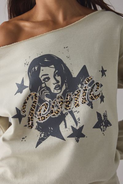 Iconic Rhinestone Graphic Off-The-Shoulder Pullover