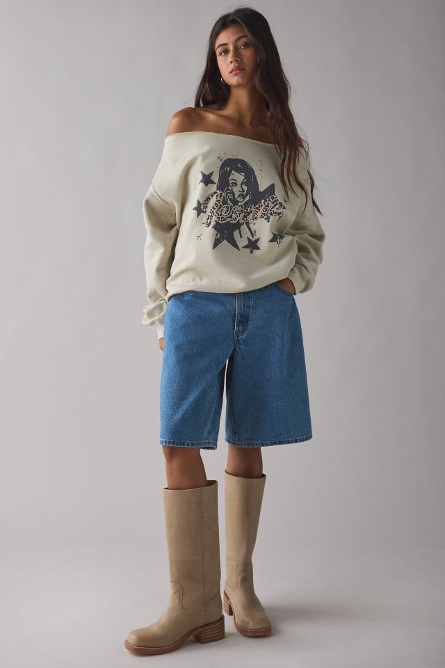 Iconic Rhinestone Graphic Off-The-Shoulder Pullover #3