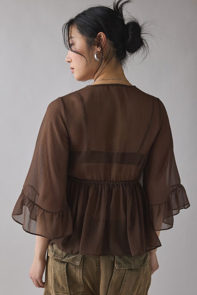 UO Scarlett Sheer Chiffon Bell Sleeve Ruffle Bed Jacket #1