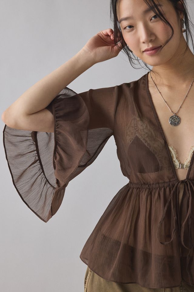 UO Scarlett Sheer Chiffon Bell Sleeve Ruffle Bed Jacket #3
