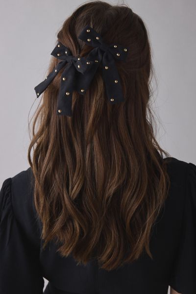 Urban Outfitters Studded Faux Suede Hair Bow Clip Set In Black, Women's At  In Black