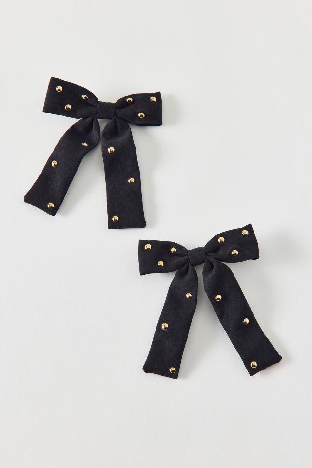 Studded Faux Suede Hair Bow Clip Set #1