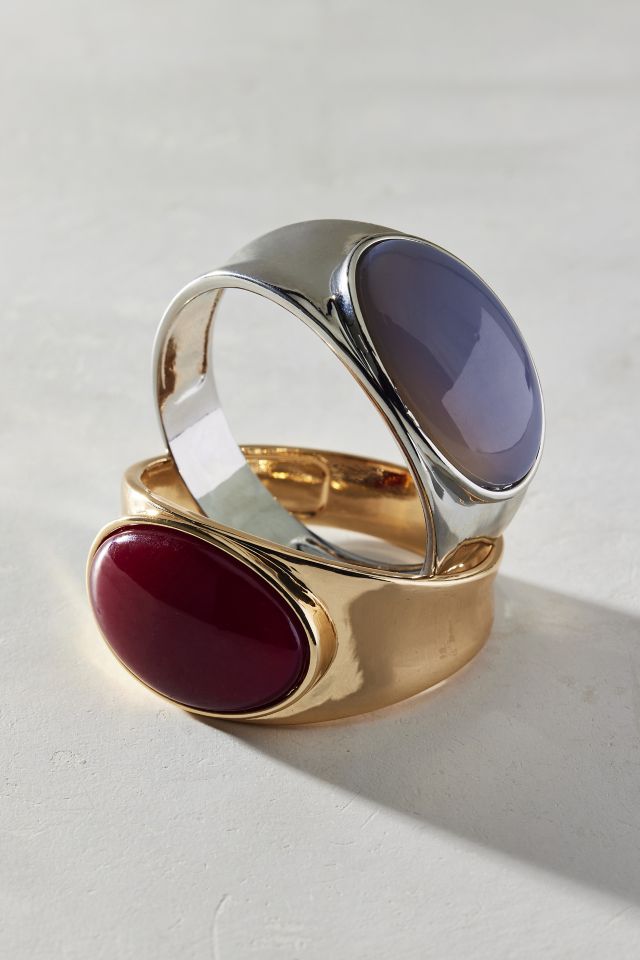 Stone Inset Metal Bangle Bracelet #2