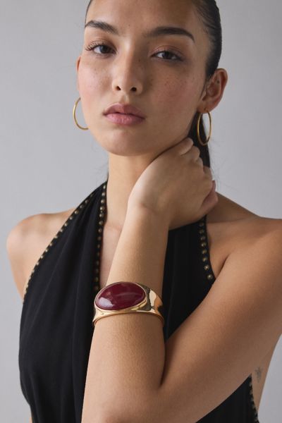 Stone Inset Metal Bangle Bracelet