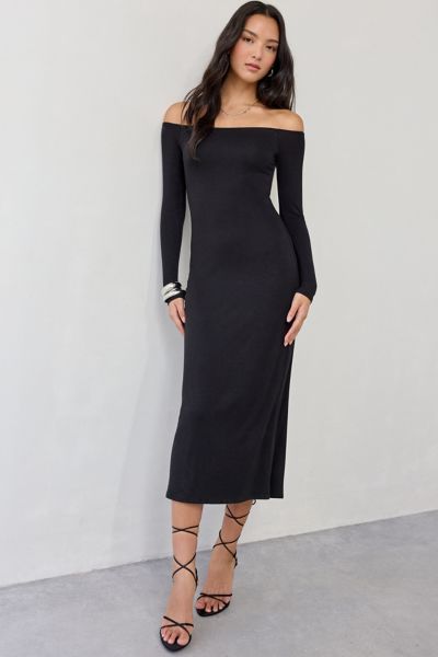 UO Lyss Jersey Knit Off-The-Shoulder Long Sleeve Midi Dress