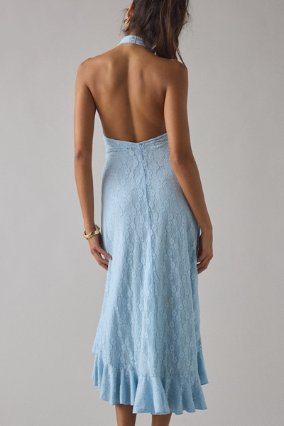 UO Get It Twisted Knot-Front Halter Neck Lace Midi Dress