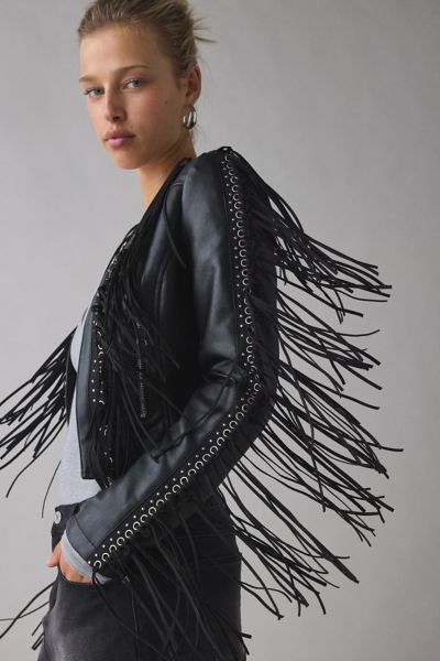 Azalea Wang Olivier Faux Leather Fringe Western Jacket