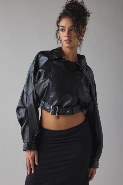 Azalea Wang Papoose Butter Faux Leather Oversized Moto Jacket
