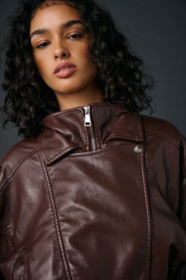 Azalea Wang Papoose Butter Faux Leather Oversized Moto Jacket #3