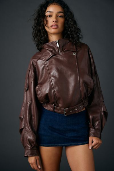 Blouson Moto Surdimensionné en Simili Cuir Beurre Papoose Azalea Wang