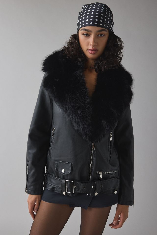 Azalea Wang Aurelia Faux Fur Trim Faux Leather Moto Jacket #1