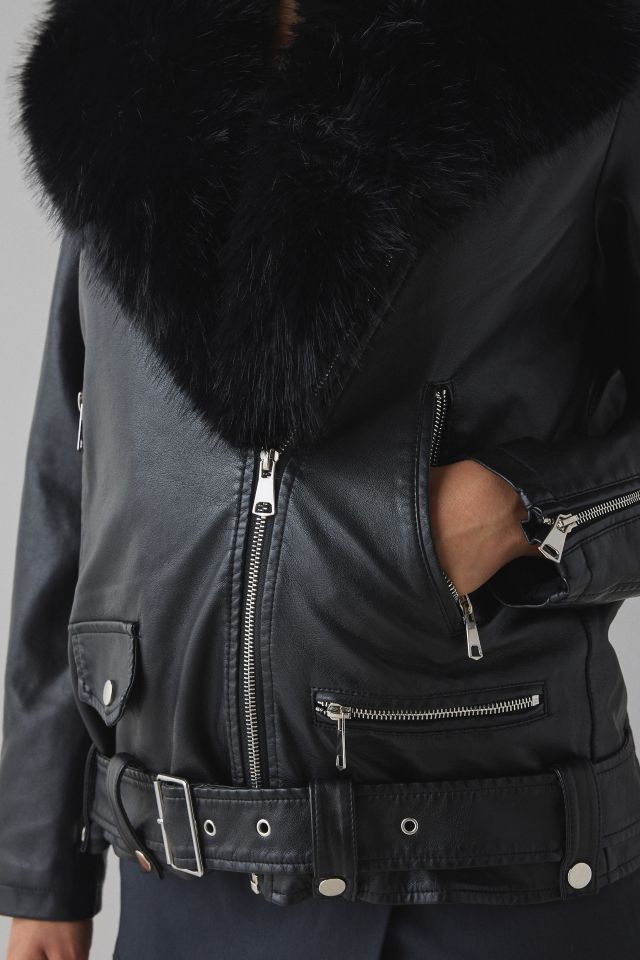 Azalea Wang Aurelia Faux Fur Trim Faux Leather Moto Jacket #2
