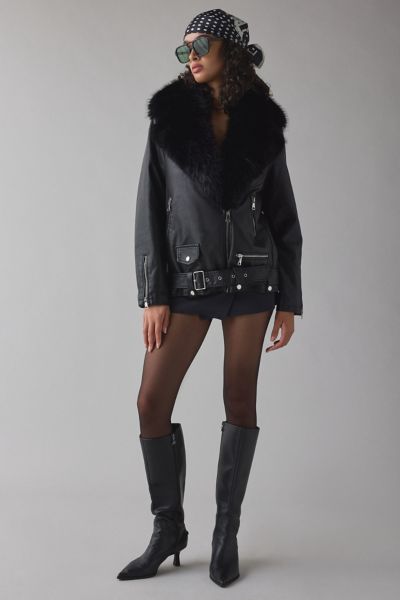 Azalea Wang Aurelia Faux Fur Trim Faux Leather Moto Jacket