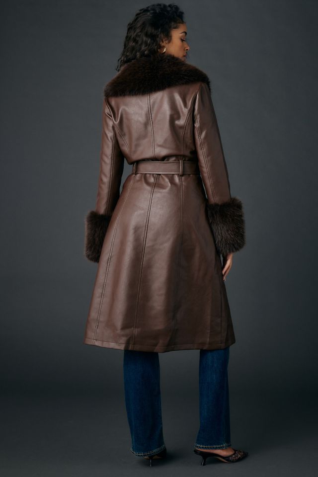 Azalea Wang Kaya Faux Fur Trim Faux Leather Trench Coat #2