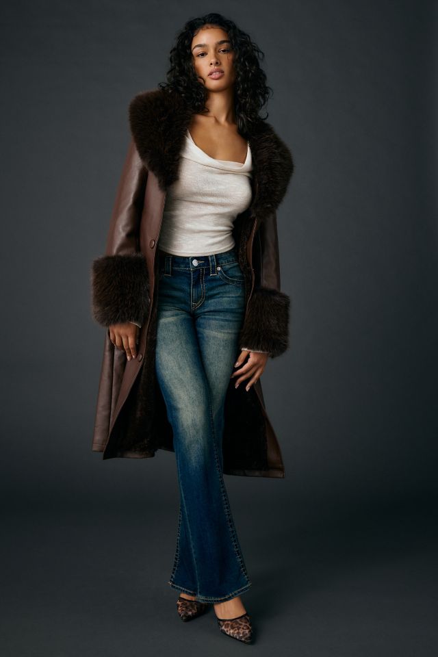 Azalea Wang Kaya Faux Fur Trim Faux Leather Trench Coat #3